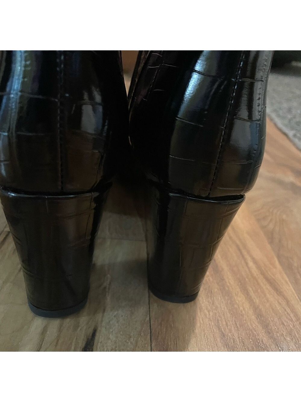 Women's Black Croc-Embossed Knee Boots - Picture 12 of 17